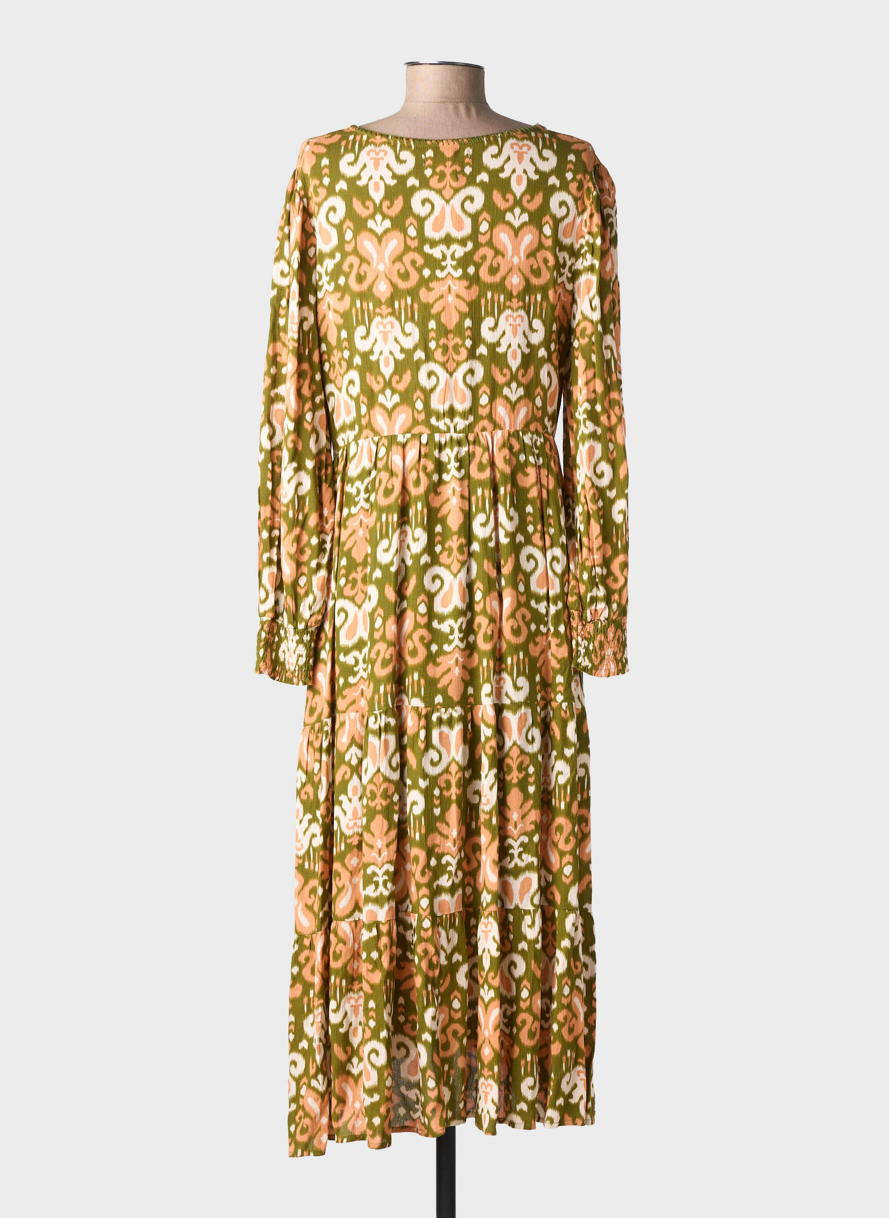 Pusilgių suknelė fantazijos raštas ilgos rankovės žalias EMILIE.K moteris