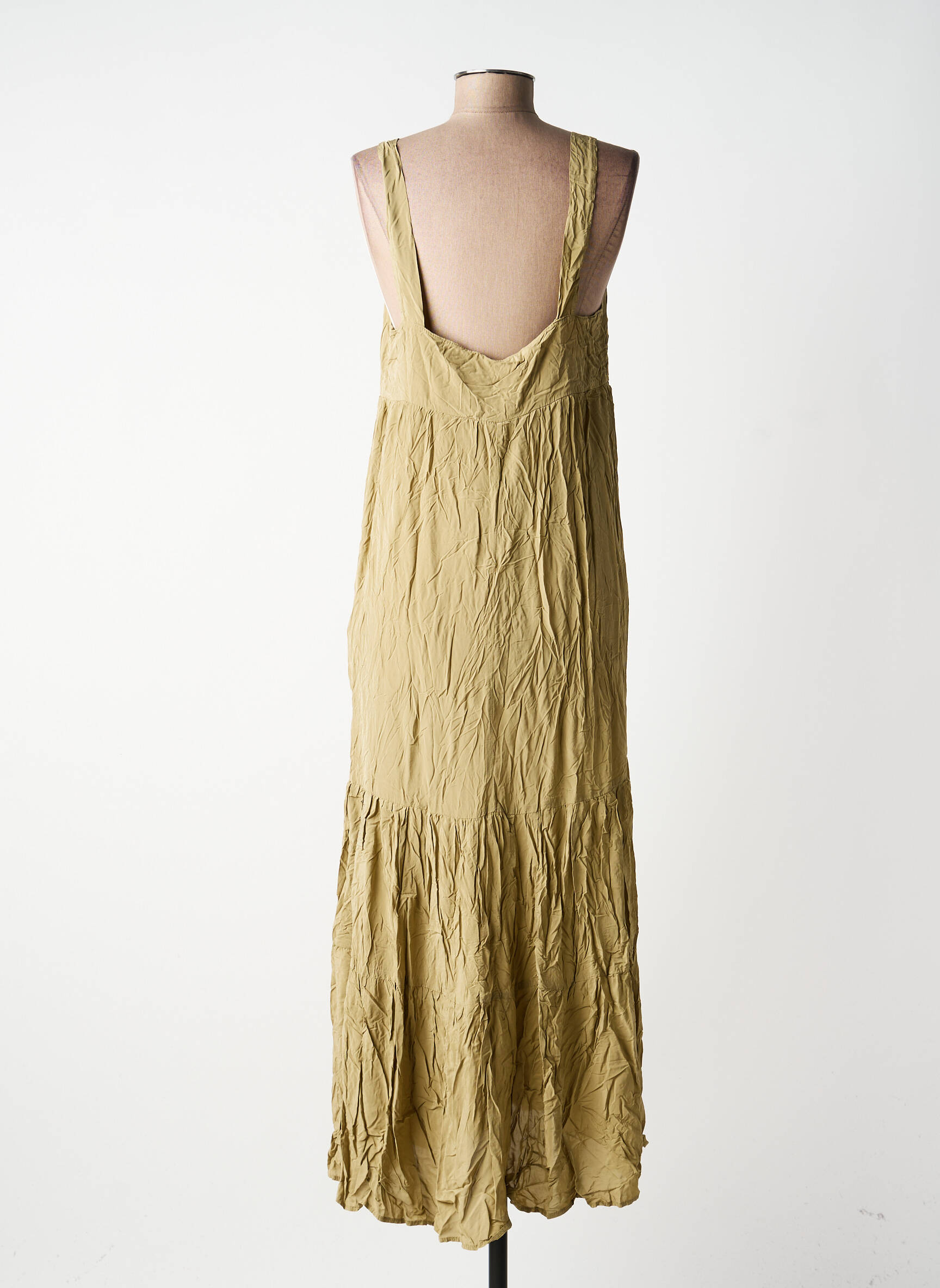 Ilga suknelė išplatėjusi kirpimas plonos dirželiai žalias MARYLEY moteris