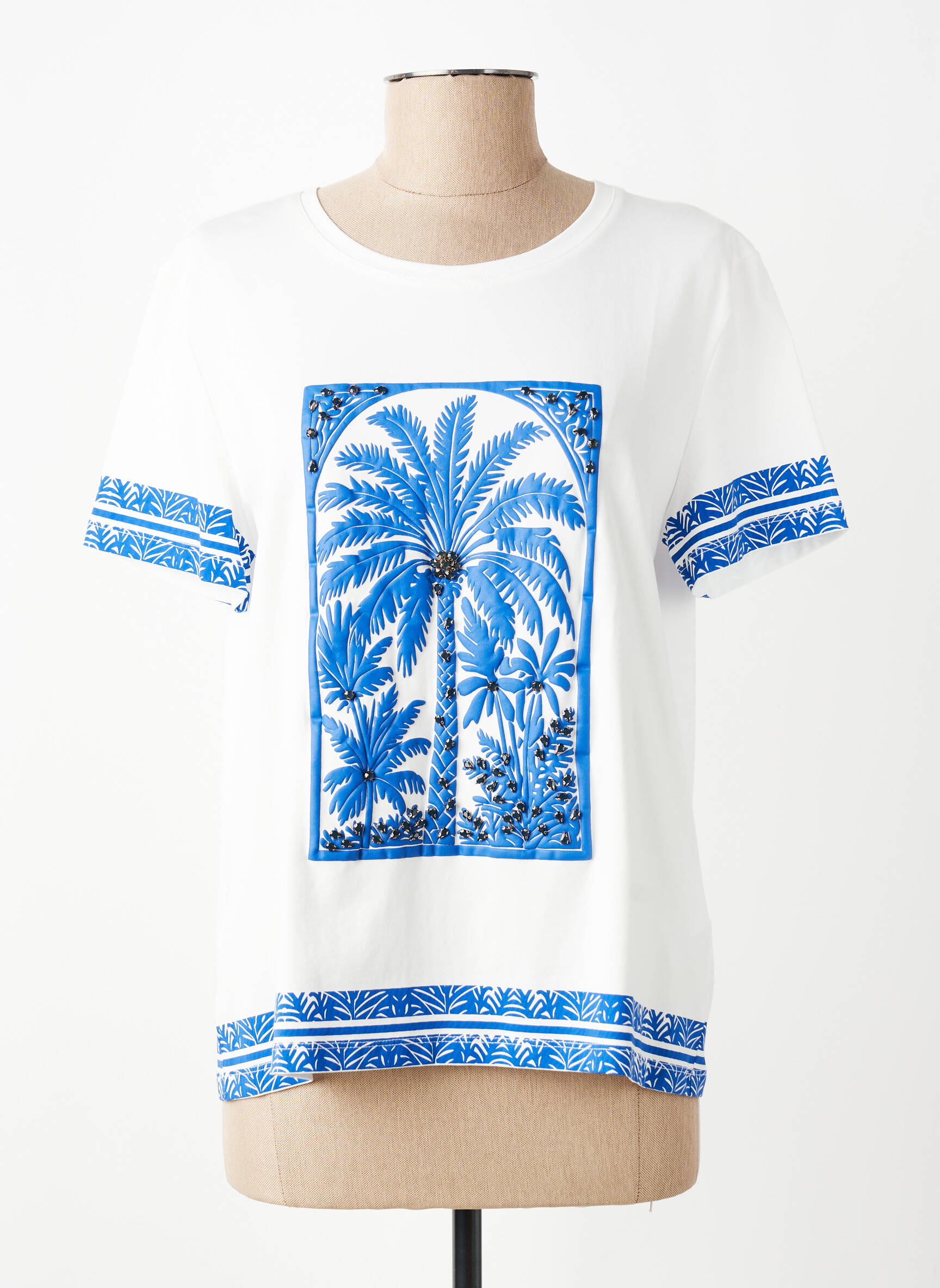 T-marškinys floqué serigrafija trumpas rankovės mėlyna LEO & UGO moteris