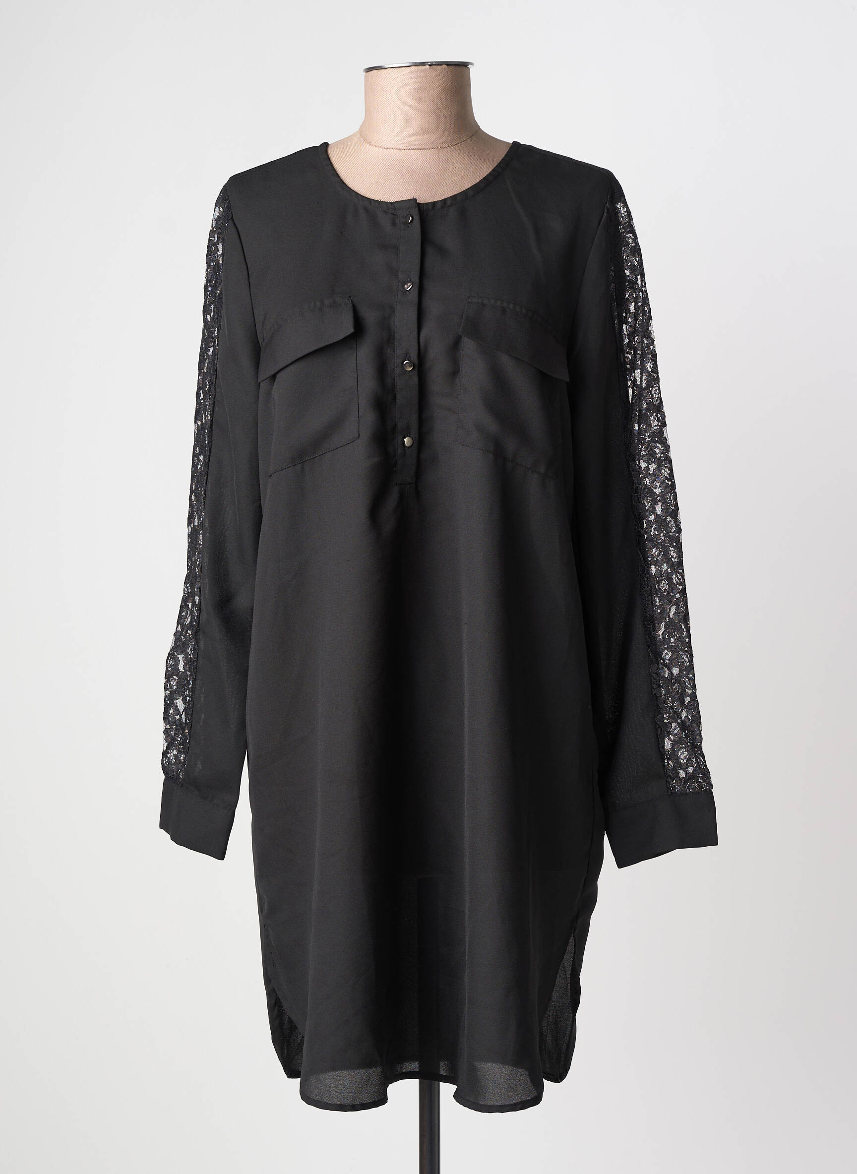 Trumpa suknelė sklandi forma ilgos rankovės juodas FRANSA moteris