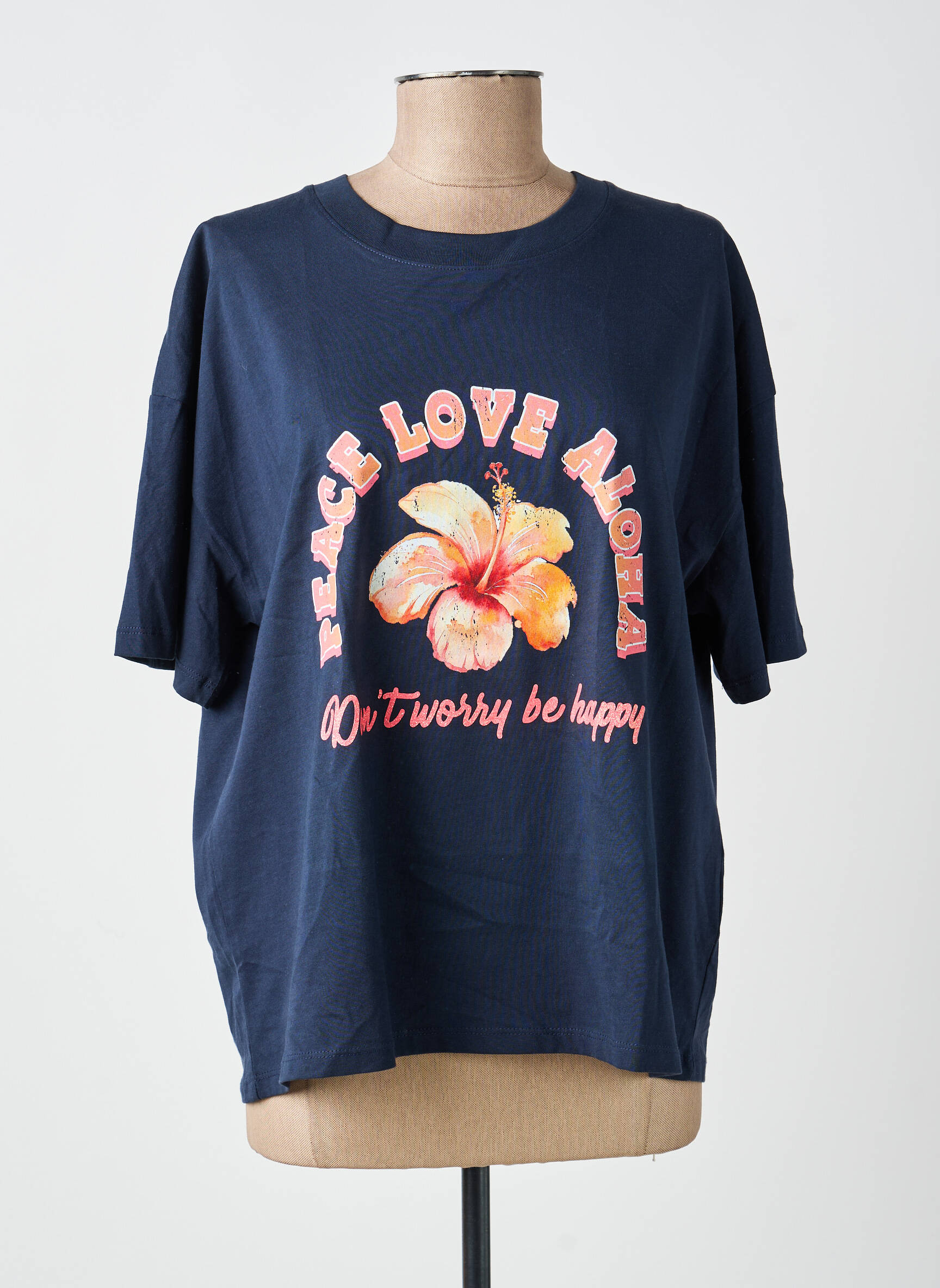 T-marškinys floqué serigrafija trumpas rankovės mėlyna MARCELLO COLLECTION moteris