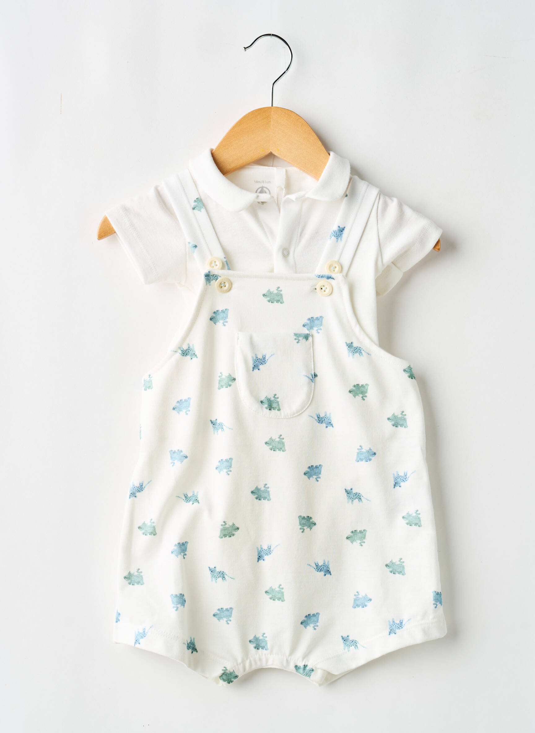 Kombinezonas priekinė mygtukų uždarymo sistema be rankų baltas PETIT BATEAU berniukas