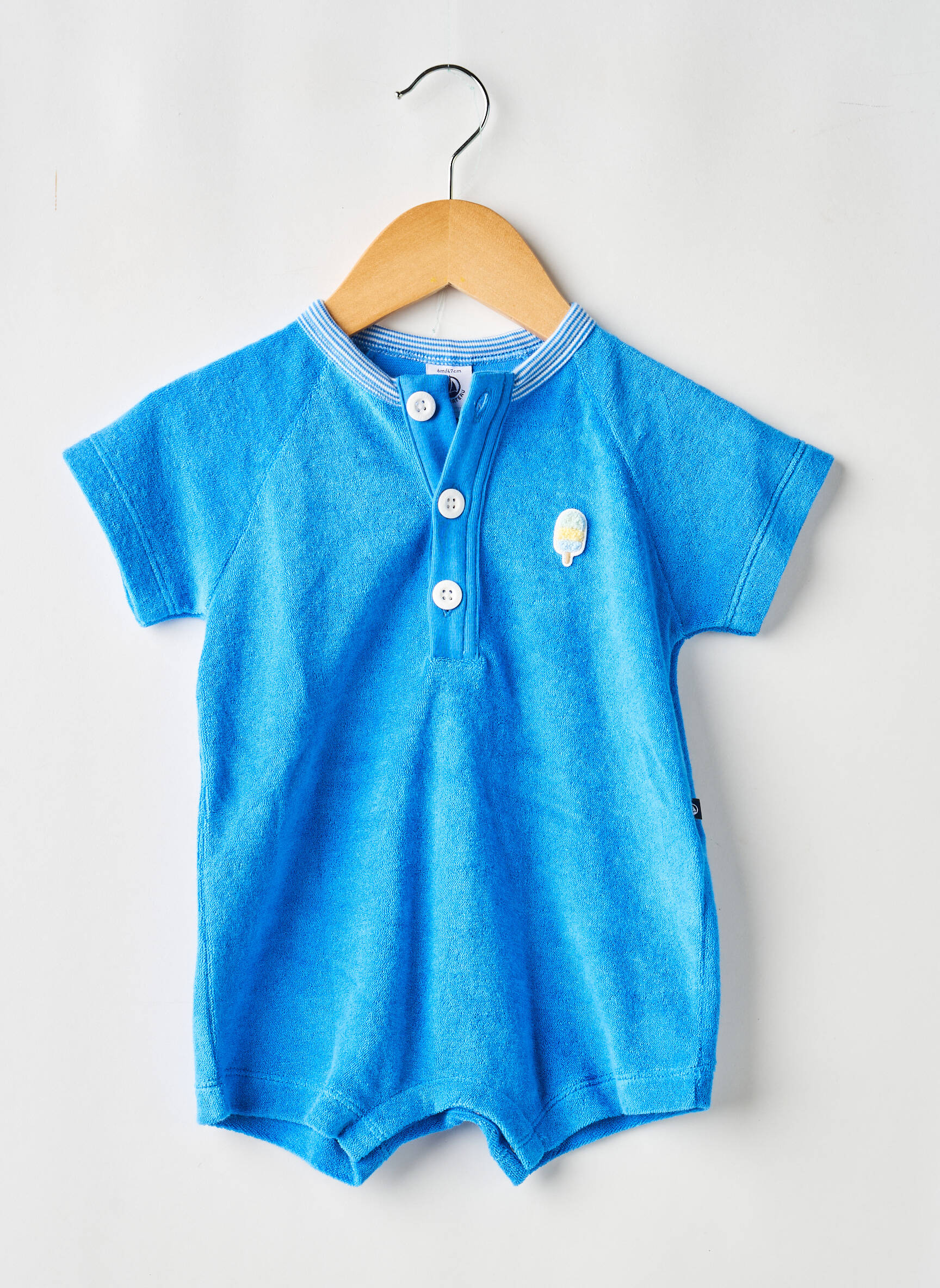Kombinezonas tiesi kirpimas trumpas rankovės mėlyna PETIT BATEAU berniukas