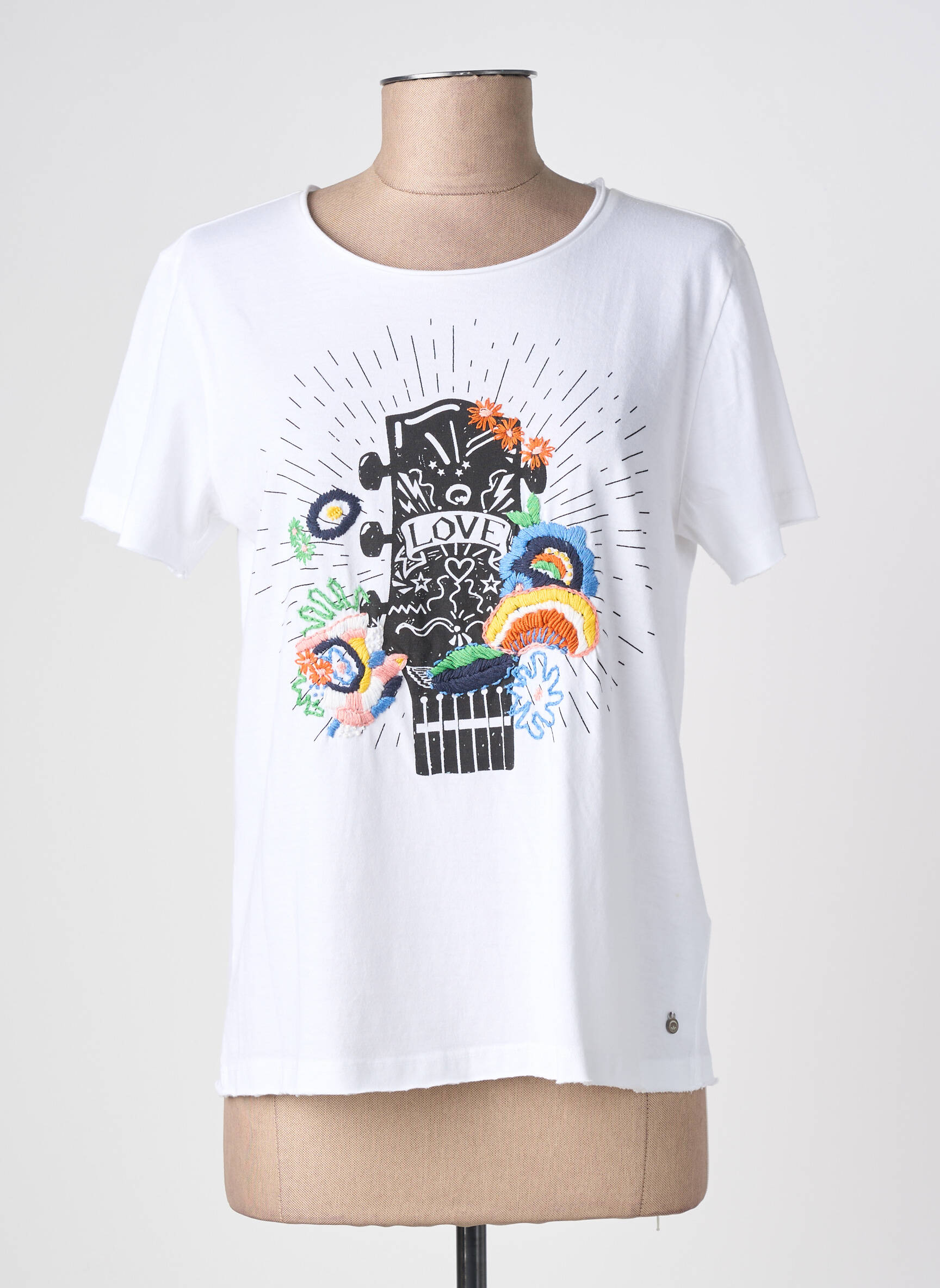 T-marškinys floqué serigrafija trumpas rankovės baltas CREAM moteris
