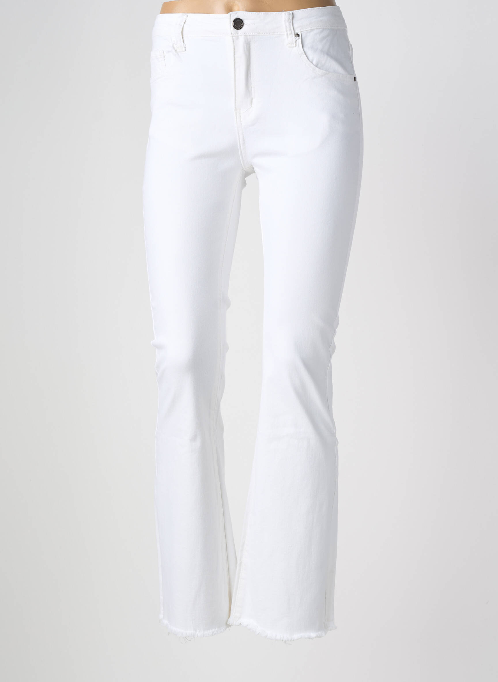 Bootcut džinsai fringe apdaila aukšta talija baltas NINA CARTER moteris