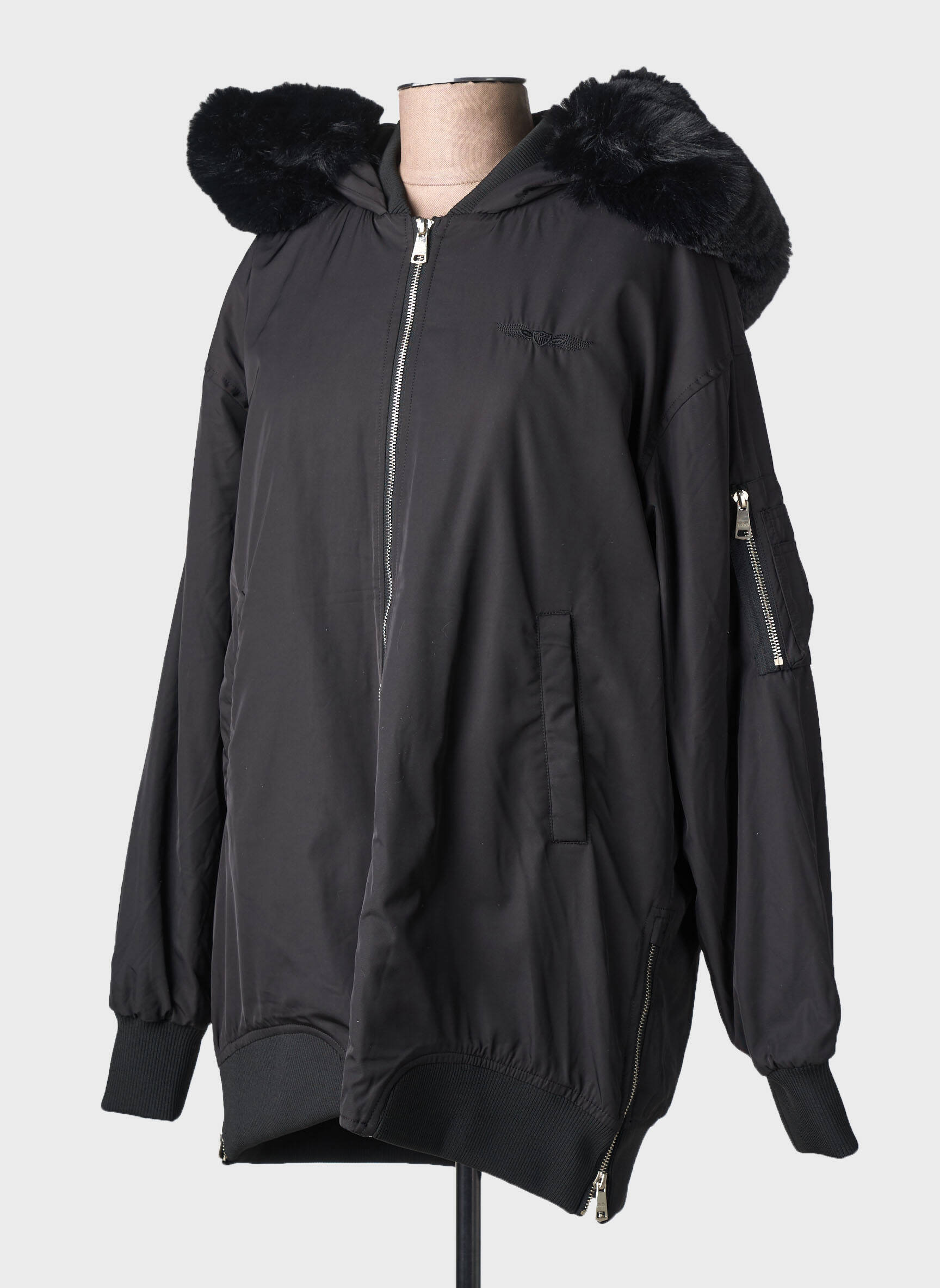 Parka priekinis užtrauktukas su gobtuvu juodas BOMBERS moteris