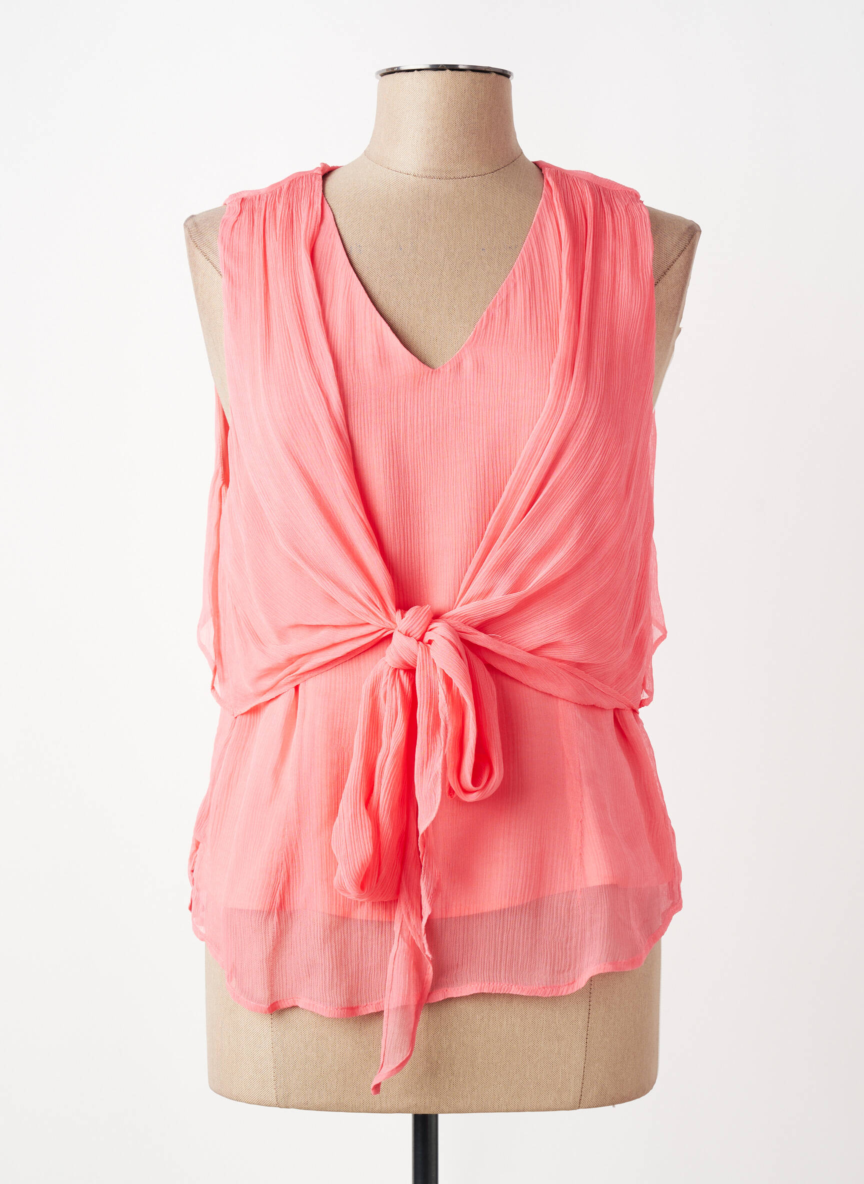 Viršūnė krepos audinys be rankų rožinė MD'M moteris
