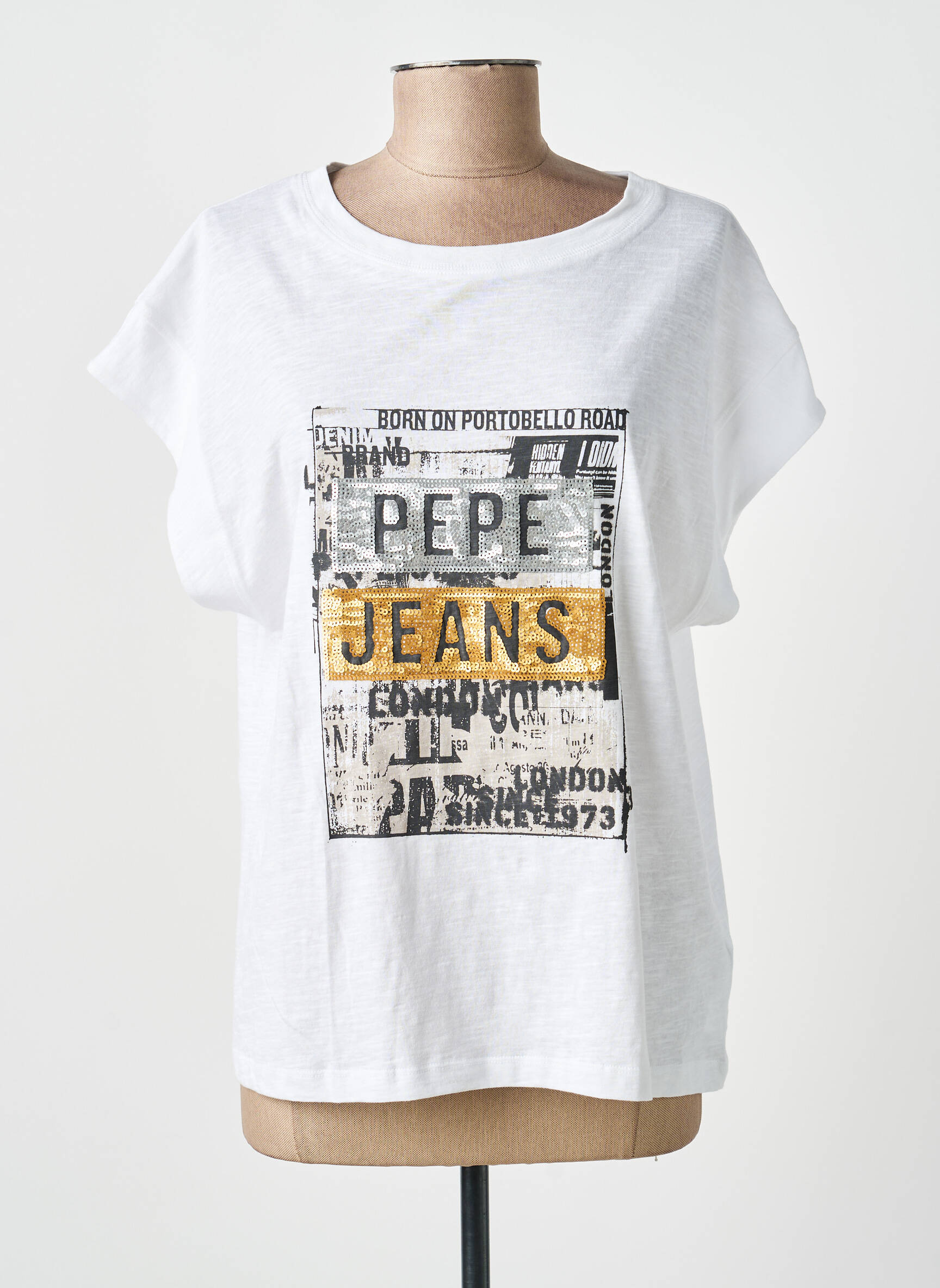 T-marškinys sietinė spauda su kristalais trumpas rankovės baltas PEPE JEANS moteris