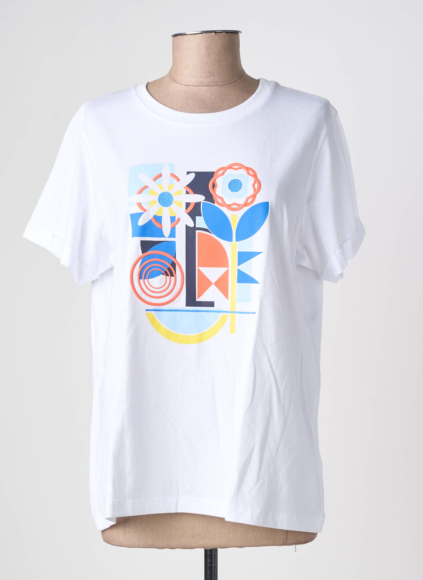 T-marškinys floqué serigrafija trumpas rankovės baltas SAINT JAMES moteris