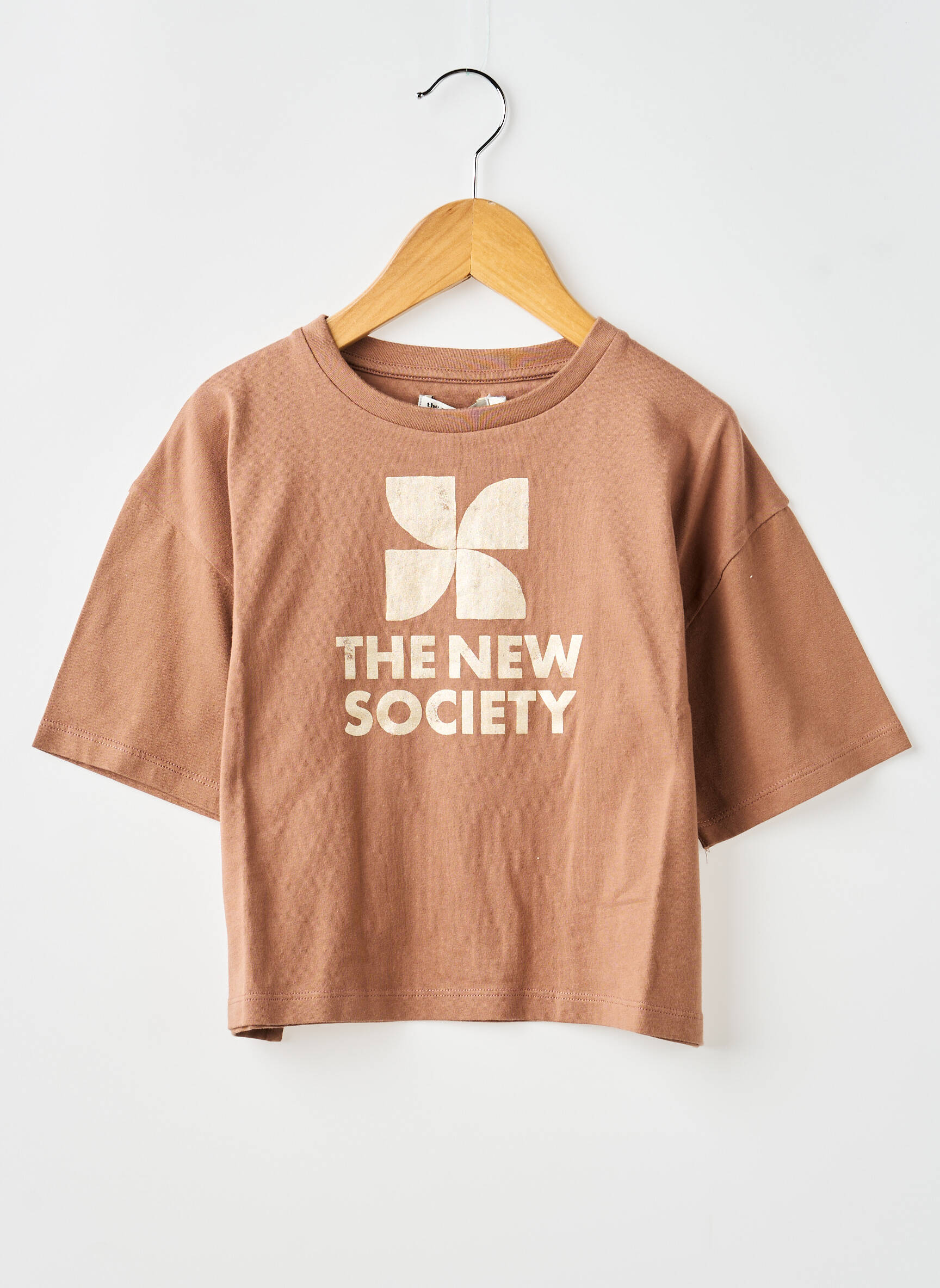 T-marškinys rudas THE NEW SOCIETY mergina